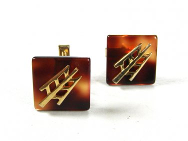 Odd Plastic / Lucite Brownish Goldtone Cufflinks Unbranded 72015