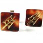 Odd Plastic / Lucite Brownish Goldtone Cufflinks Unbranded 72015