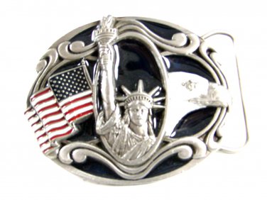 Statue of Liberty Flag Eagle Enameled Belt Buckle 62514 by Buckles of America