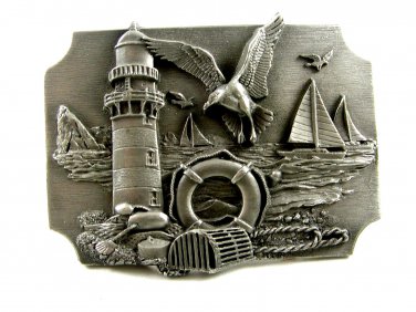 1989 Lighthouse Ships Birds Belt Buckle by Siskiyou Made In USA 092314