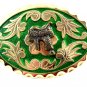 Western Silvertone Green Saddle Belt Buckle #102113d