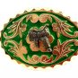 Western Silvertone Green Saddle Belt Buckle #102113d