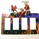 Rodeo Cowboy Bull Ropiing Quadruple Rocker Outlet Cover Plate Steel Images USA G