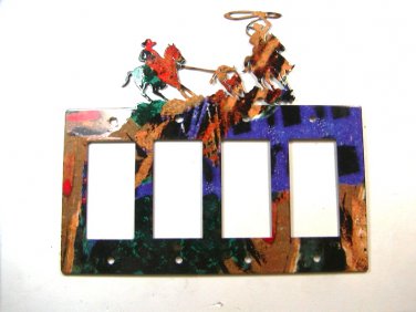 Rodeo Cowboy Bull Ropiing Quadruple Rocker Outlet Cover Plate Steel Images USA G