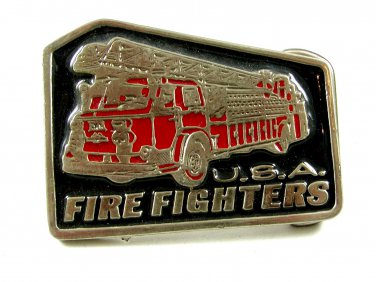 USA Fire Fighters Enameled Belt Buckle Unmarked 092614
