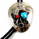 Southwest Western Cowboy Rodeo Horse Head Turquoise Coral Bolo