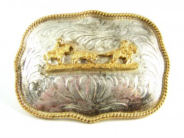 Silvertone & Goldtone Western Rodeo Cowboy Calf Roping Belt Buckle 11132013