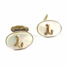 Edwardian / Deco Mother Pearl & Brass Initial L Cufflinks Unmarked 102414