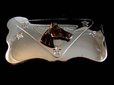 Horse two tone belt buckle with star design