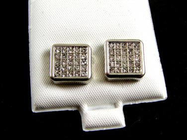 Little Larger Silvertone CZs Pierced Studs Earrings12092013tr