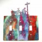 Man Motorcycle Kneeling Cross Triple Light Cover Plate Steel Images USA 3315 K