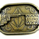 Pistol with Sign That Reads Silence Belt Buckle by Mike Aho 61914