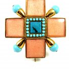 Silvertone Pink Rhinestones & Enameled Flower Brooch Unmarked 102014