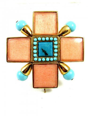 Silvertone Pink Rhinestones & Enameled Flower Brooch Unmarked 102014