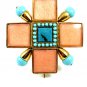 Silvertone Pink Rhinestones & Enameled Flower Brooch Unmarked 102014