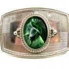 Silvertone Western Cowboy Horseshoe Green Belt Buckle 10272013mn