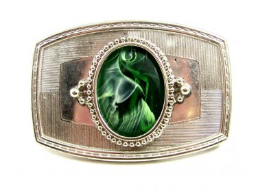 Silvertone Western Cowboy Horseshoe Green Belt Buckle 10272013mn