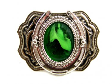 Silvertone Western Cowboy Horseshoe Green Belt Buckle 10272013a