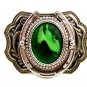 Silvertone Western Cowboy Horseshoe Green Belt Buckle 10272013a