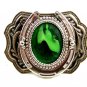 Silvertone Western Cowboy Horseshoe Green Belt Buckle 10272013a
