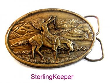 1977 Bergamont Brass Native Americans Prayer Belt Buckle