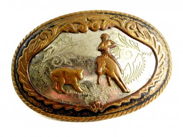Western Rodeo Cowboy Calf Roping Belt Buckle