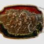 Three Horses Galloping Enameled Belt Buckle by Koleaco Dallas