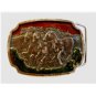 Three Horses Galloping Enameled Belt Buckle by Koleaco Dallas
