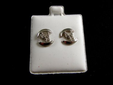 Poodle Dog CZs Pierced Studs Earrings