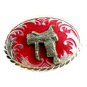Western Cowboy Silvertone & Red Saddle Belt Buckle #102113