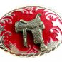 Western Cowboy Silvertone & Red Saddle Belt Buckle #102113