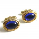 Deco Goldtone & Blue Cufflinks By Anson 100614