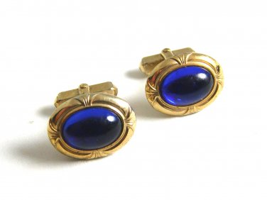 Deco Goldtone & Blue Cufflinks By Anson 100614