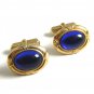 Deco Goldtone & Blue Cufflinks By Anson 100614