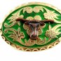 Western Goldtone Green Bull Head Belt Buckle #102113