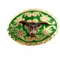 Western Goldtone Green Bull Head Belt Buckle #102113