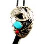 Southwest Western Cowboy Rodeo Horse Shoe Turquoise Coral Bolo