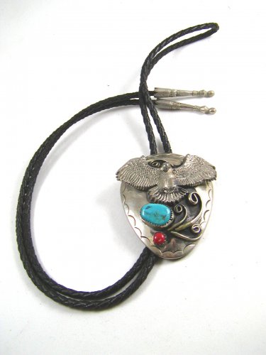 Southwest Western American Eagle in Flight Turquoise Coral Bolo