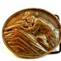 1968 Solid Brass Cowboy with Rifle Behind Boulder Belt Buckle