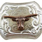Western Silvertone Longhorn Bull Head Belt Buckle #102113q