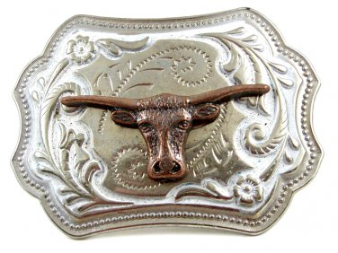 Western Silvertone Longhorn Bull Head Belt Buckle #102113q
