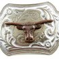 Western Silvertone Longhorn Bull Head Belt Buckle #102113q