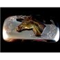 Horse belt buckle with floral decoration