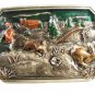 1984 Hunter w/ Rifle Pig Rabbit Belt Buckle by Bergamot