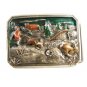 1984 Hunter w/ Rifle Pig Rabbit Belt Buckle by Bergamot