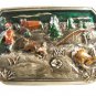 1984 Hunter w/ Rifle Pig Rabbit Belt Buckle by Bergamot