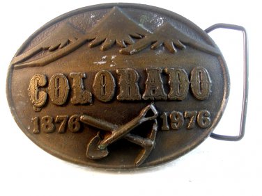 1876 - 1976 Solid Brass State of Colorado Belt Buckle Made in 1975