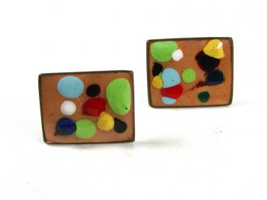 Mid Century Modern Copper & Brass Absract Brown Cufflinks Unbranded 72015