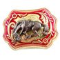 Western Goldtone Red Bowing Broncho / Horse Belt Buckle #102113b