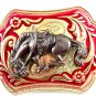 Western Goldtone Red Bowing Broncho / Horse Belt Buckle #102113b